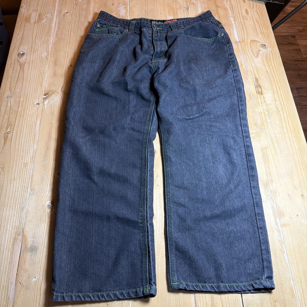KAYDEN. K Loose Mens Jeans Green Stitch 38x30 #937 Fits‎ 34x25